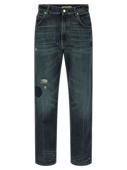 Jeans by Namacheko for men in denim cotton blue presents a tailored silhouette, showcasing a tailored straight-leg & regular-fit and long cut with a refined for a truly tailored aesthetic.