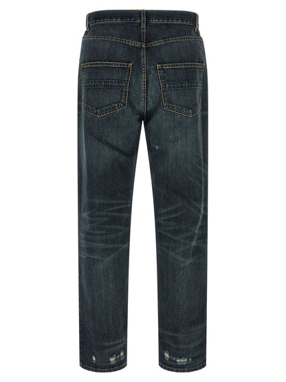Jeans by Namacheko for men in denim cotton blue features a polished silhouette with a polished straight-leg & regular-fit, reaching a polished long and finished with a polished .