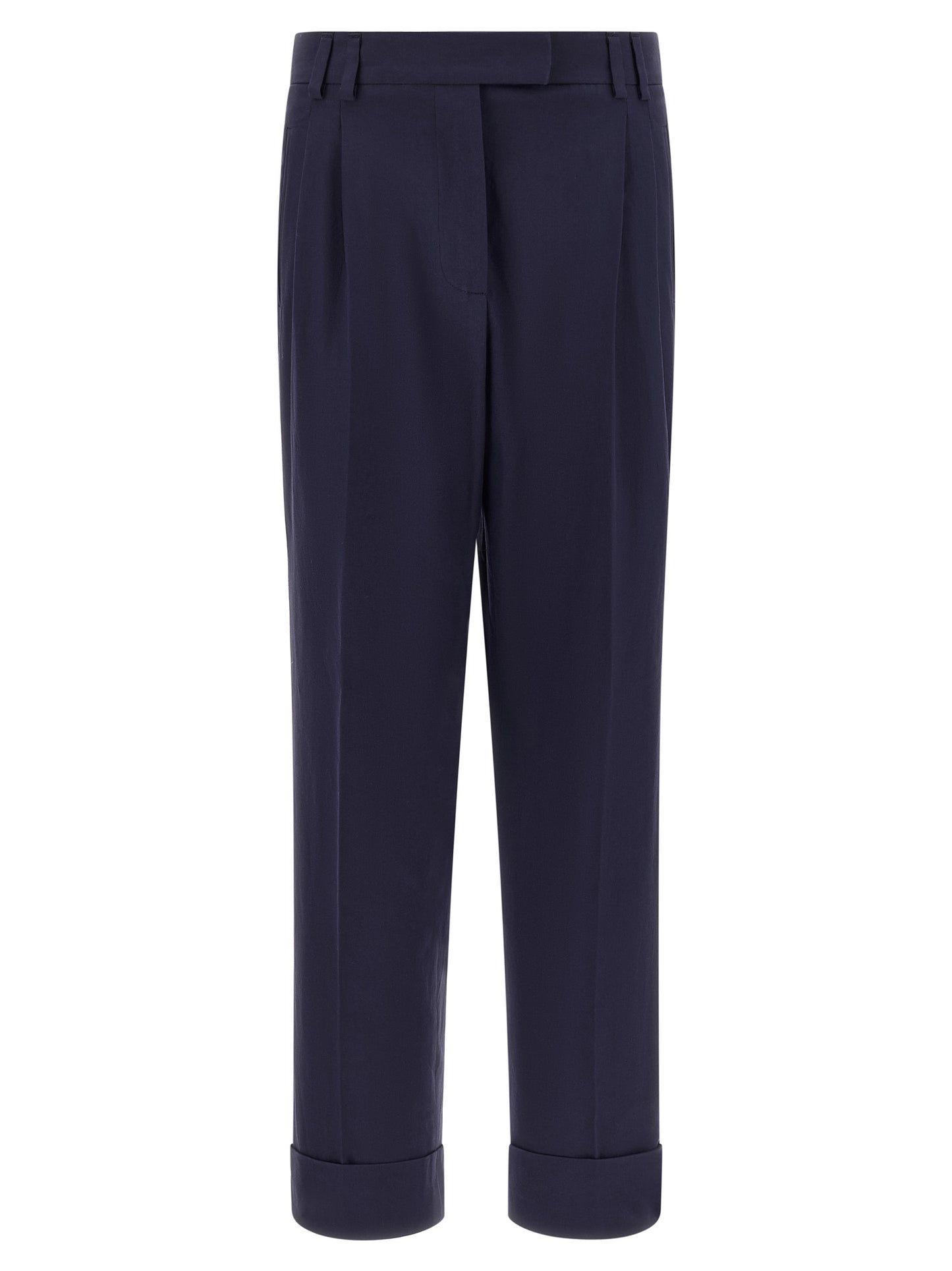Pants by Alberto Biani for women in cotton canvas blue features an on trend silhouette with a and straight-leg cut in an elegant long for a sophisticated look.