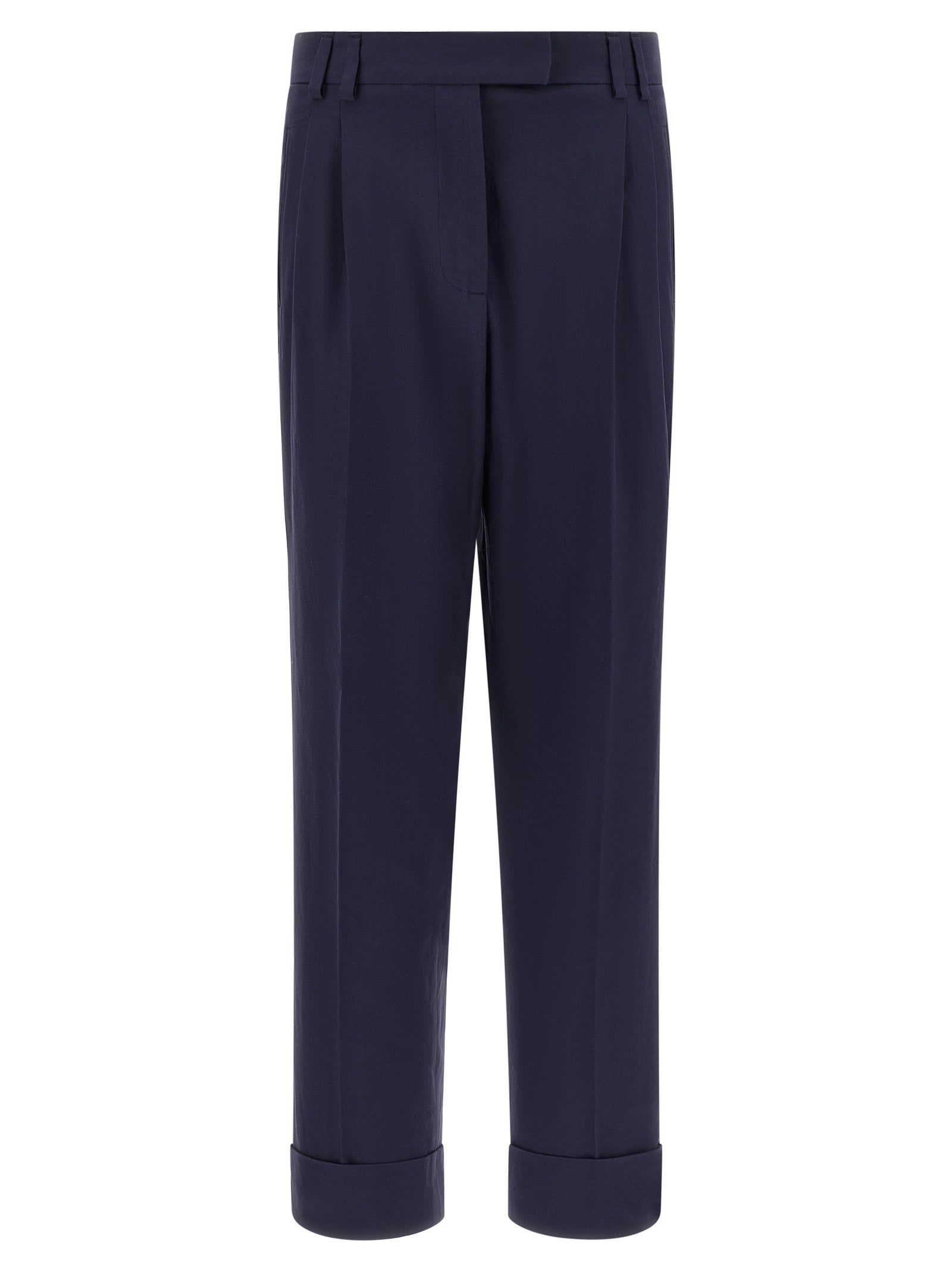 Pants by Alberto Biani for women in cotton canvas blue features an on trend silhouette with a and straight-leg cut in an elegant long for a sophisticated look.