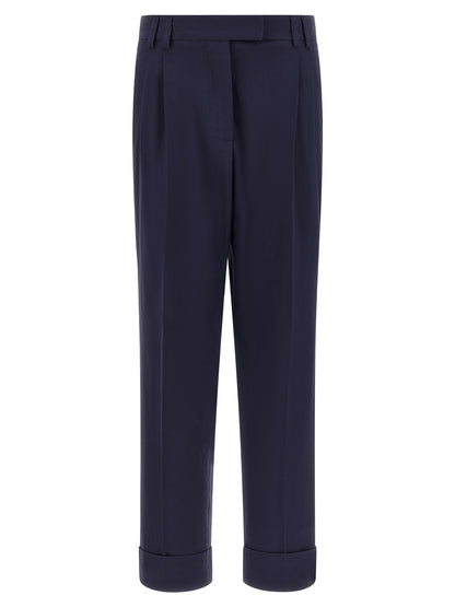 Pants by Alberto Biani for women in cotton canvas blue features an on trend silhouette with a and straight-leg cut in an elegant long for a sophisticated look.