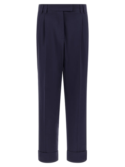 Pants by Alberto Biani for women in cotton canvas blue features an on trend silhouette with a and straight-leg cut in an elegant long for a sophisticated look.