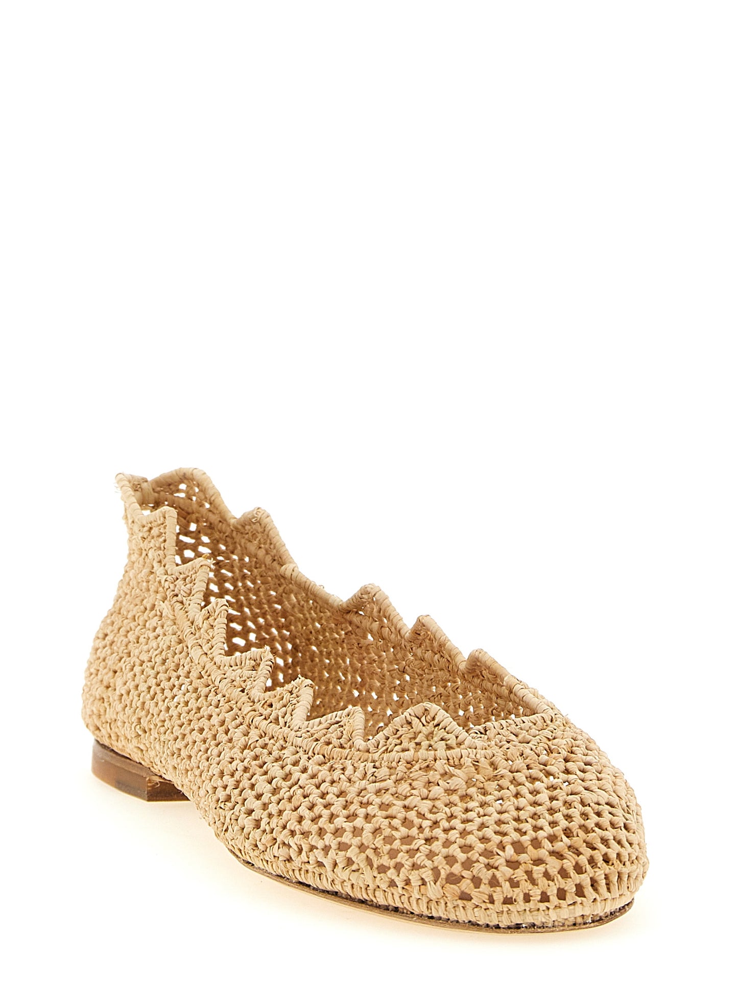 Ballet Flat Shoes by ODISSI for women in raffia viscose polyester leather beige features an statuesque silhouette from the Women's Raffia Viscose Polyester Leather Ballet Flat Shoes collection, showcasing a and a statuesque for a statuesque look.