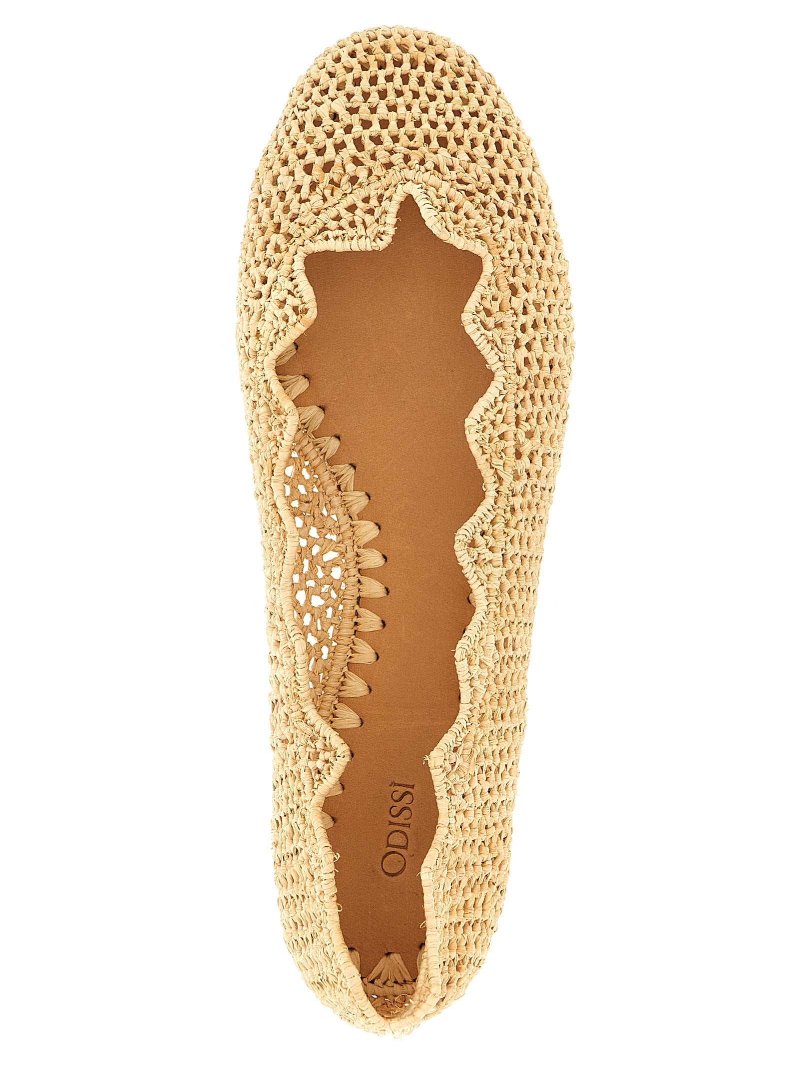 Ballet Flat Shoes by ODISSI for women in raffia viscose polyester leather beige showcases a resplendent Women's Raffia Viscose Polyester Leather Ballet Flat Shoes aesthetic with a and .