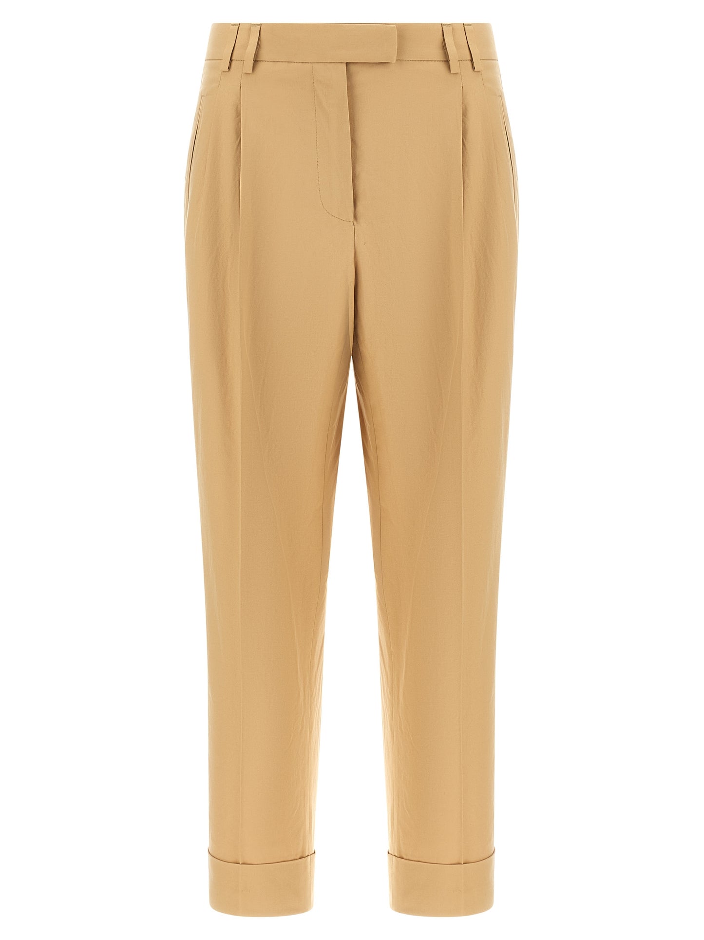 Trousers by Alberto Biani for women in cotton canvas beige features an on trend silhouette, showcasing a sophisticated straight-leg with a long and for an on trend finish.