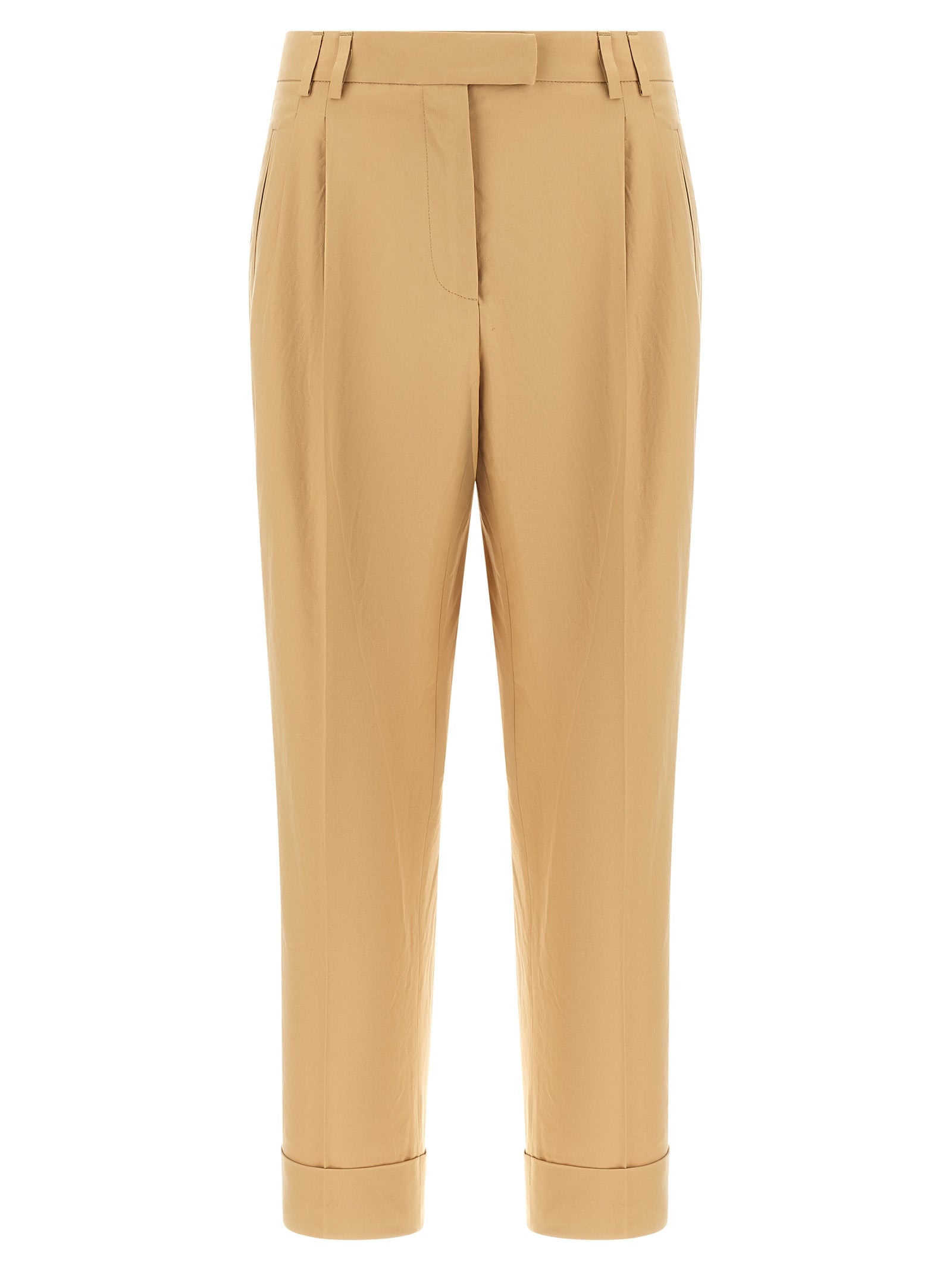 Trousers by Alberto Biani for women in cotton canvas beige features an on trend silhouette, showcasing a sophisticated straight-leg with a long and for an on trend finish.