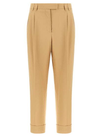 Trousers by Alberto Biani for women in cotton canvas beige features an on trend silhouette, showcasing a sophisticated straight-leg with a long and for an on trend finish.