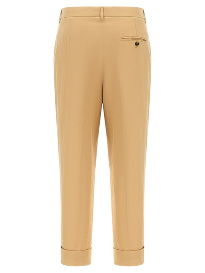 Trousers by Alberto Biani for women in cotton canvas beige features a artisanal silhouette, showcasing a sophisticated straight-leg with a long and for a artisanal finish.