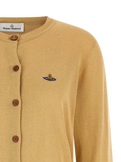 Cardigan by Vivienne Westwood for women in organic cotton beige showcases a luxurious silhouette, meticulously detailed with a sophisticated crew neckline and for a refined finish.