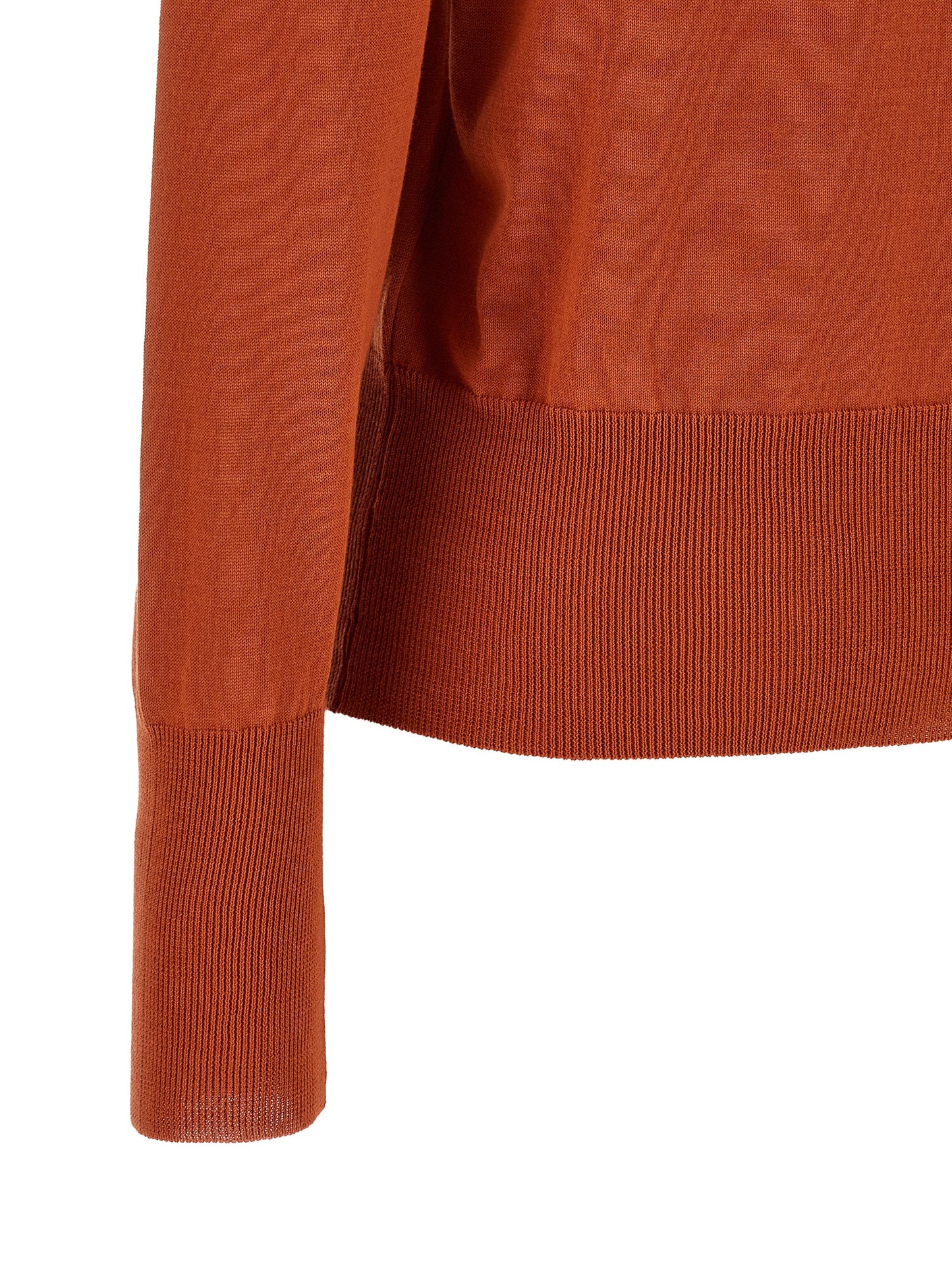 Cardigan by Vivienne Westwood for women in organic cotton orange showcases a captivating silhouette, artfully detailed with a captivating and crew neckline for a truly sophisticated captivating look.