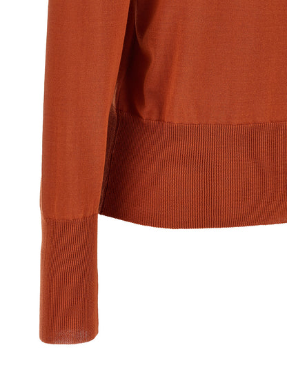 Cardigan by Vivienne Westwood for women in organic cotton orange showcases a captivating silhouette, artfully detailed with a captivating and crew neckline for a truly sophisticated captivating look.
