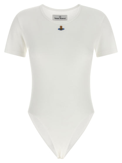 Bodysuit by Vivienne Westwood for women in stretch cotton white features an exquisite silhouette with a refined round hooded neckline and exquisite detailing.