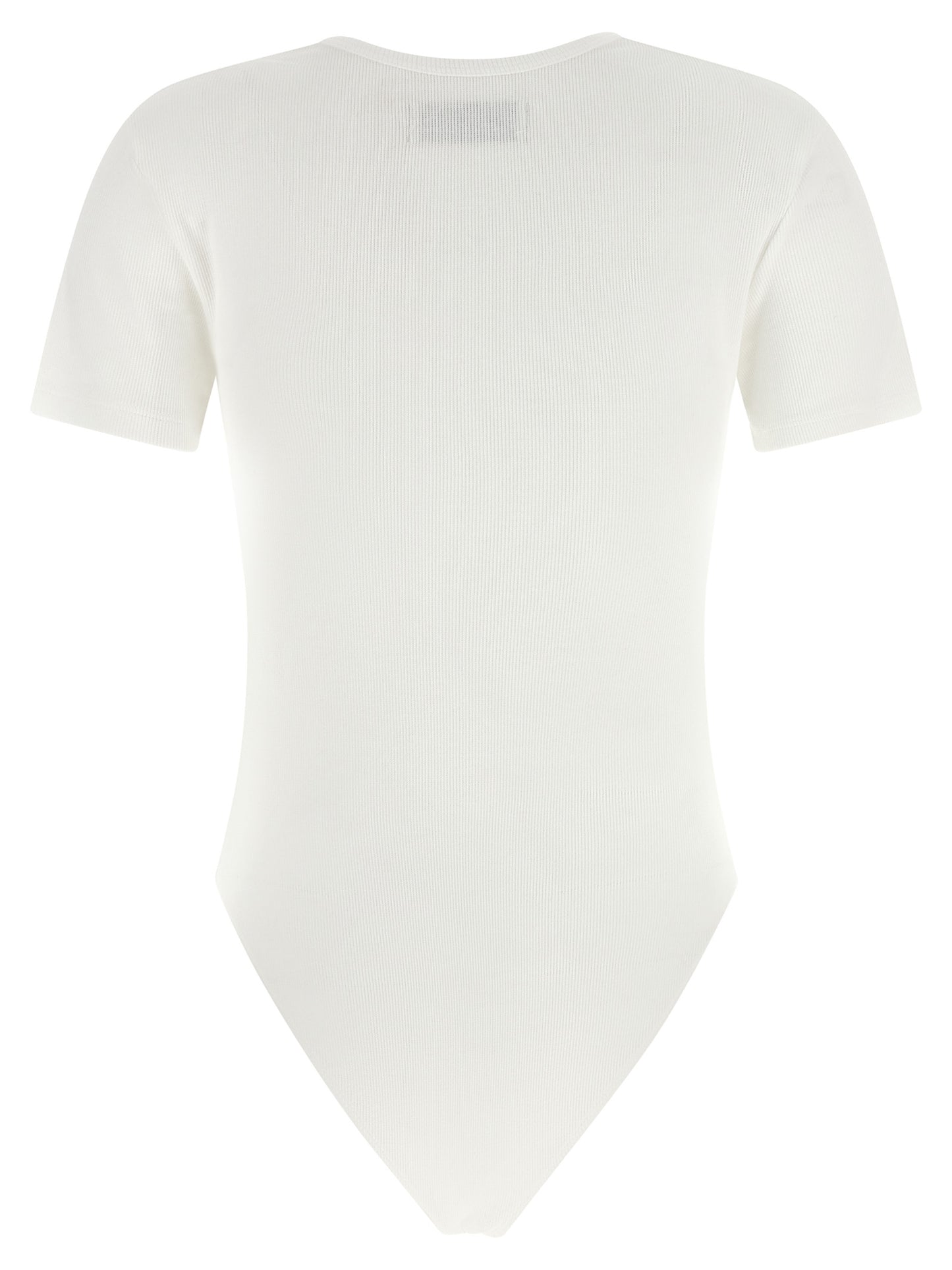 Bodysuit by Vivienne Westwood for women in stretch cotton white showcases a enviable silhouette, elegantly detailed with a enviable and round hooded neckline for a truly enviable finish.