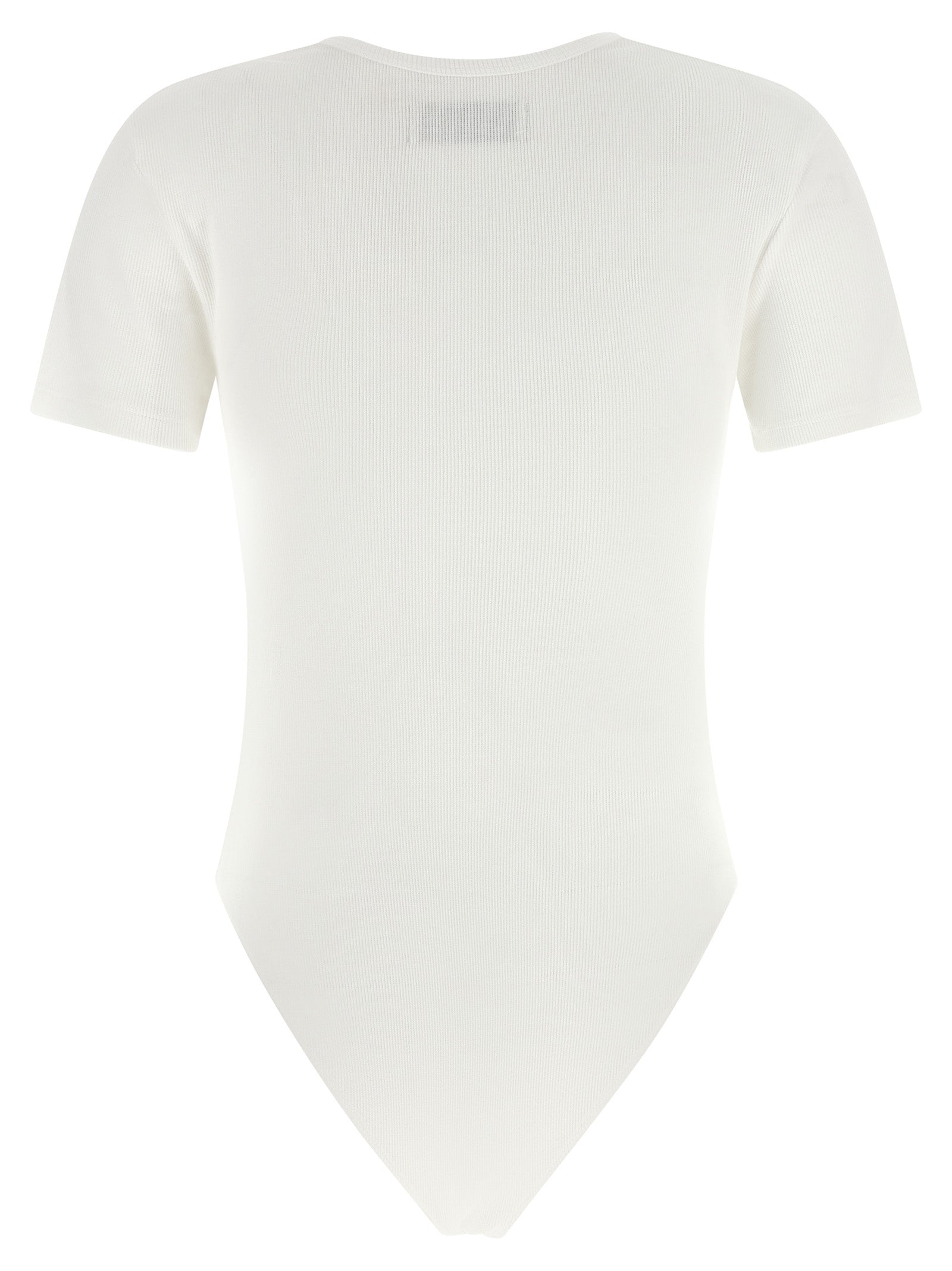 Bodysuit by Vivienne Westwood for women in stretch cotton white showcases a enviable silhouette, elegantly detailed with a enviable and round hooded neckline for a truly enviable finish.