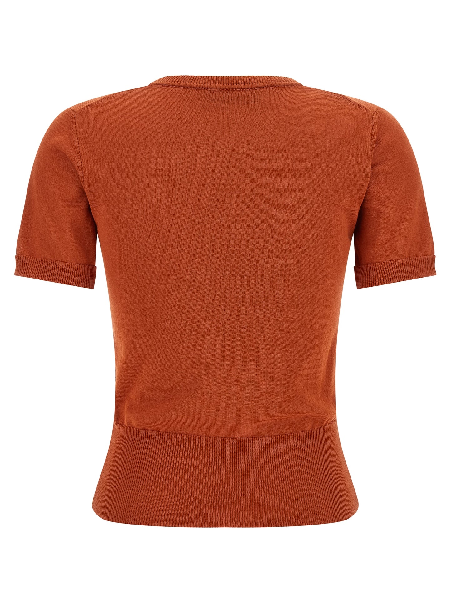 T-Shirt by Vivienne Westwood for women in organic cotton orange showcases a fashionable silhouette, elegantly detailed with a fashionable and crew neckline for a sophisticated, high-fashion look.