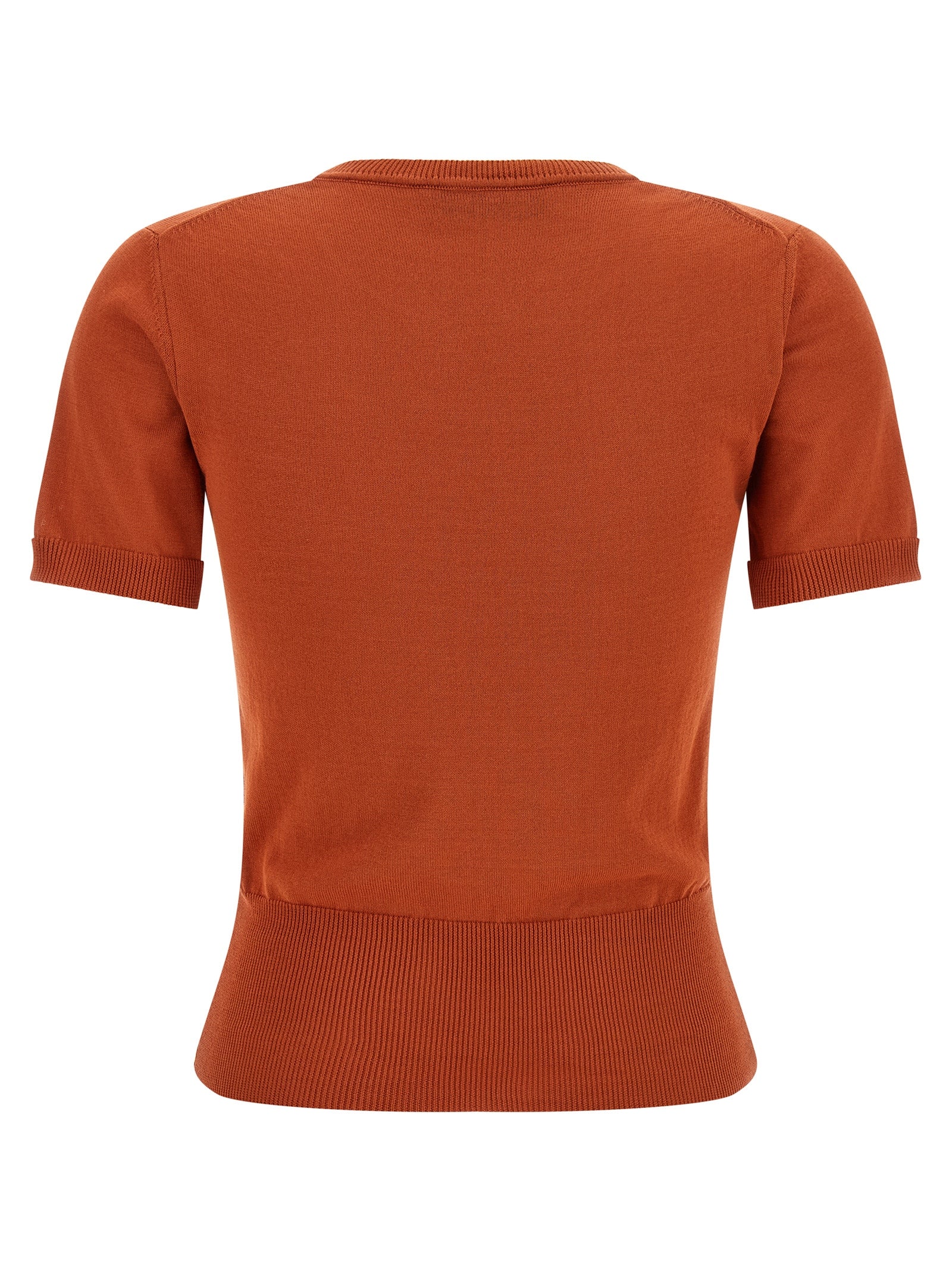 T-Shirt by Vivienne Westwood for women in organic cotton orange showcases a fashionable silhouette, elegantly detailed with a fashionable and crew neckline for a sophisticated, high-fashion look.