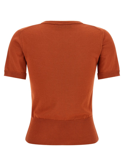 T-Shirt by Vivienne Westwood for women in organic cotton orange showcases a fashionable silhouette, elegantly detailed with a fashionable and crew neckline for a sophisticated, high-fashion look.