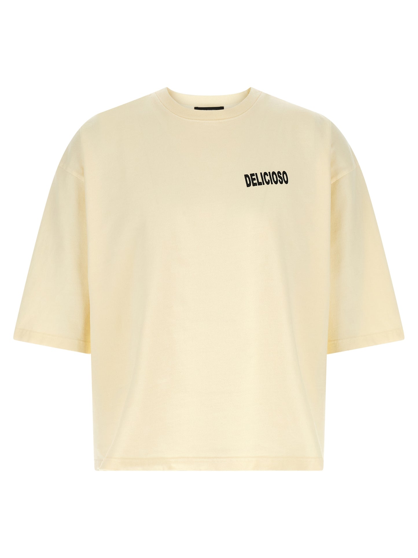 WILLY CHAVARRIA Men's Relaxed Fit Short-Sleeve Crew Neck Buffalo Leather & Cotton T-Shirt - Bicolour Yellow Print