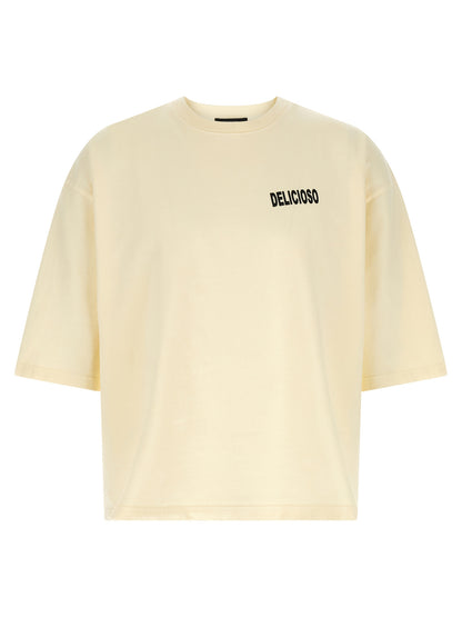 WILLY CHAVARRIA Men's Relaxed Fit Short-Sleeve Crew Neck Buffalo Leather & Cotton T-Shirt - Bicolour Yellow Print