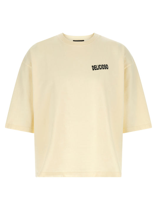 WILLY CHAVARRIA Men's Relaxed Fit Short-Sleeve Crew Neck Buffalo Leather & Cotton T-Shirt - Bicolour Yellow Print