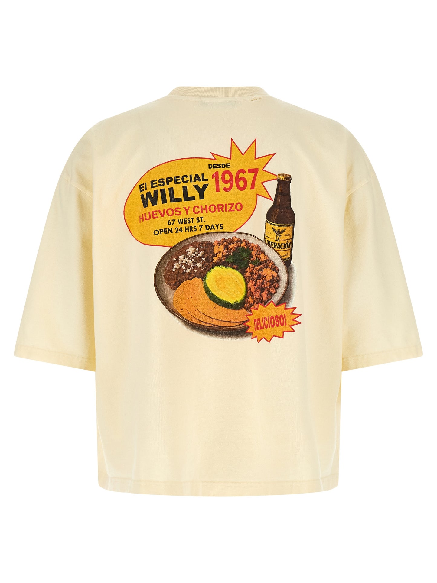 WILLY CHAVARRIA Men's Relaxed Fit Short-Sleeve Crew Neck Buffalo Leather & Cotton T-Shirt - Bicolour Yellow Print
