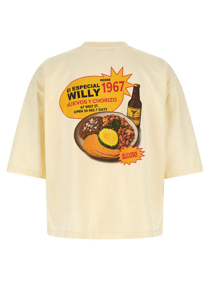 WILLY CHAVARRIA Men's Relaxed Fit Short-Sleeve Crew Neck Buffalo Leather & Cotton T-Shirt - Bicolour Yellow Print