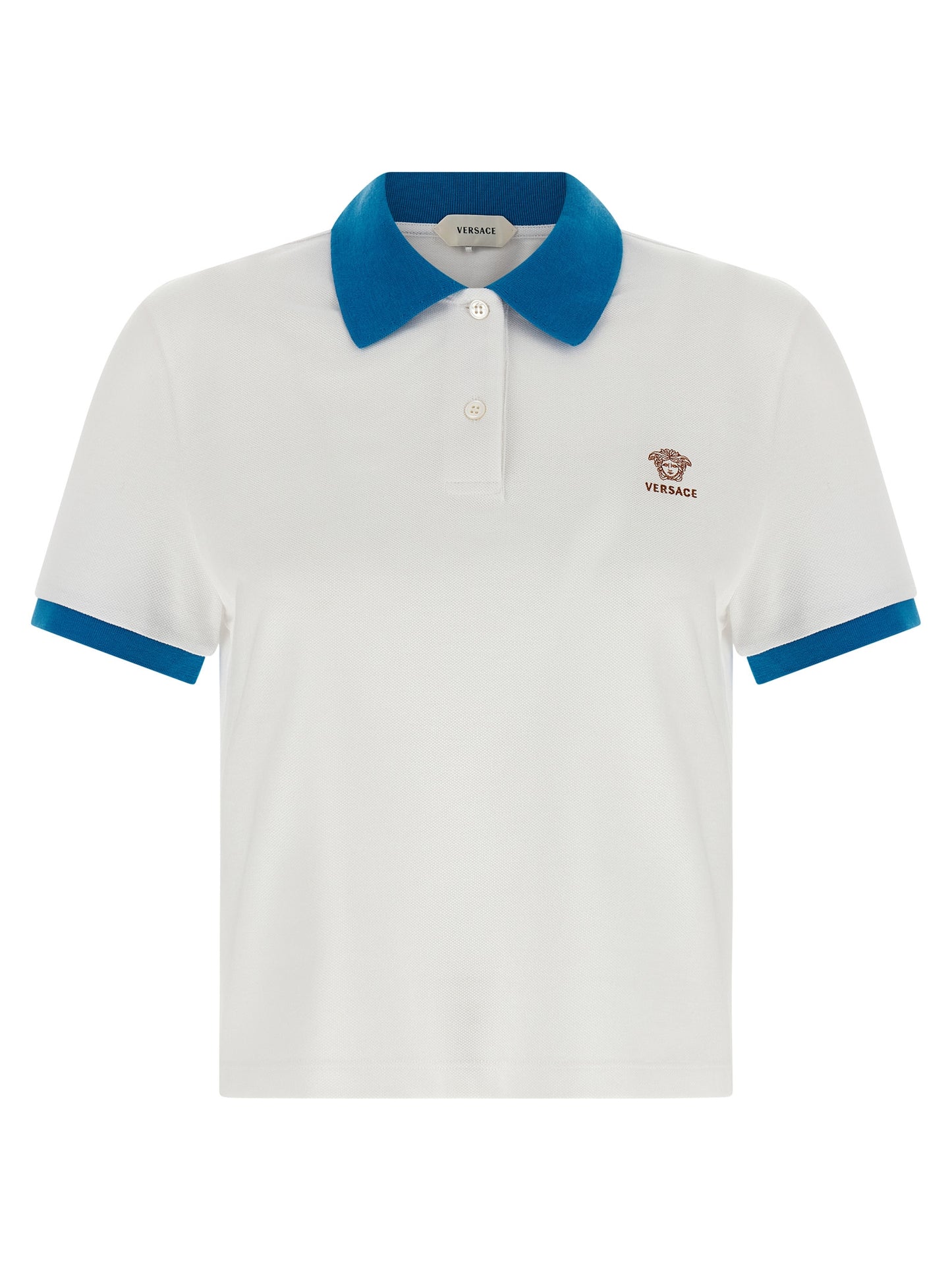 This Polo Shirt by Versace for women in cotton blue presents a flawless silhouette, showcasing flawless detailing and a refined for a truly flawless aesthetic.