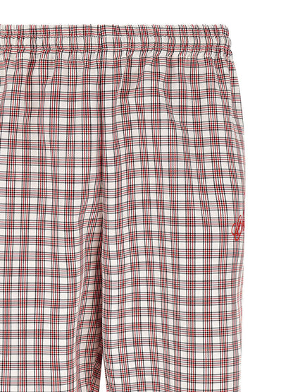 Casual Pants by WILLY CHAVARRIA for men in polyester multicolor, red & checkered features an sartorial straight & wide and long with a cut for a sartorial finish.