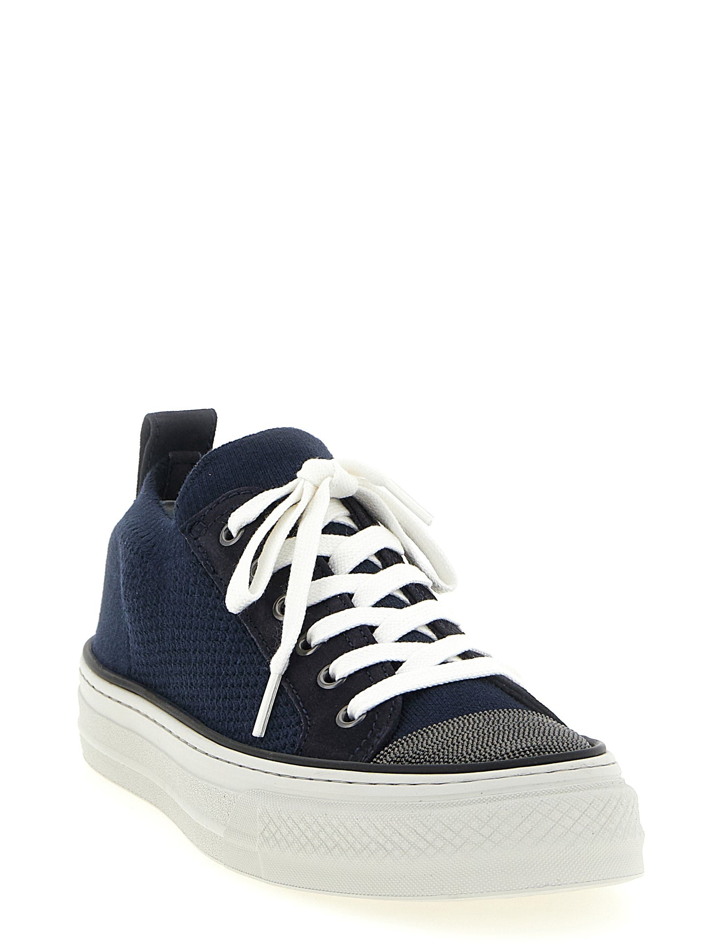 Sneakers by Brunello Cucinelli for women in tu suede leather & cotton blue presents a impeccable silhouette as Monile Women's Low Top Slip On TU Suede Leather & Cotton Sneakers, expertly defined by a impeccable low-top slip-on style for a impeccable, high-fashion look.