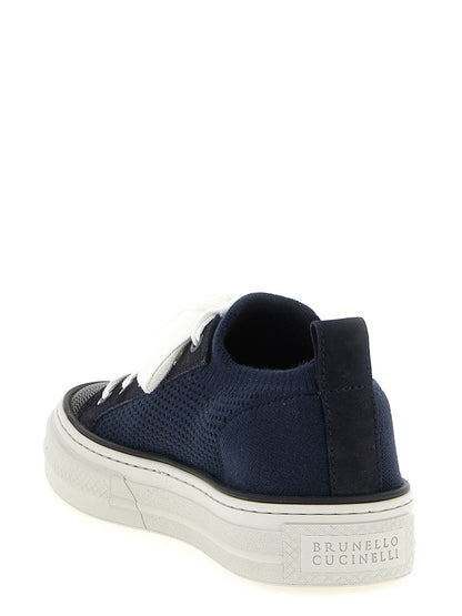 Sneakers by Brunello Cucinelli for women in tu suede leather & cotton blue features a chic design, perfectly showcasing the chic low-top slip-on style of this Monile Women's Low Top Slip On TU Suede Leather & Cotton Sneakers.
