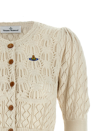 Cardigan by Vivienne Westwood for women in organic cotton beige & patterned features a nuanced silhouette with a refined crew neckline and nuanced detailing for a sophisticated look.