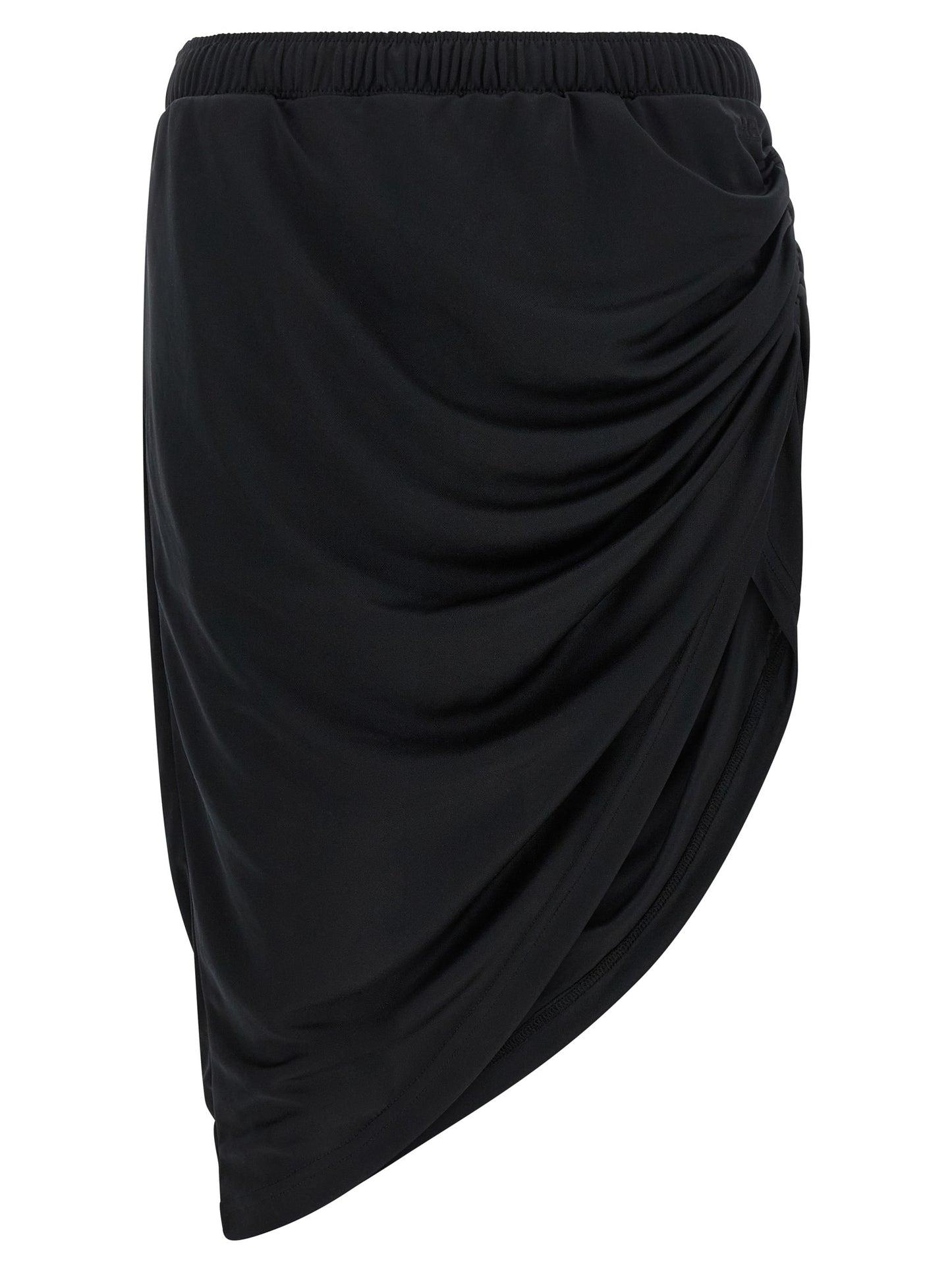 Skirt by Courrèges for women in polyester black features a contoured silhouette from the Women's Asymmetrical Polyester Mini Long Skirt collection, characterized by its contoured mini long for a contoured finish.