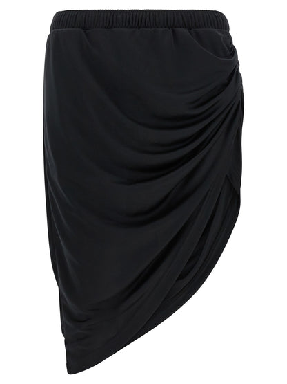 Skirt by Courrèges for women in polyester black features a contoured silhouette from the Women's Asymmetrical Polyester Mini Long Skirt collection, characterized by its contoured mini long for a contoured finish.