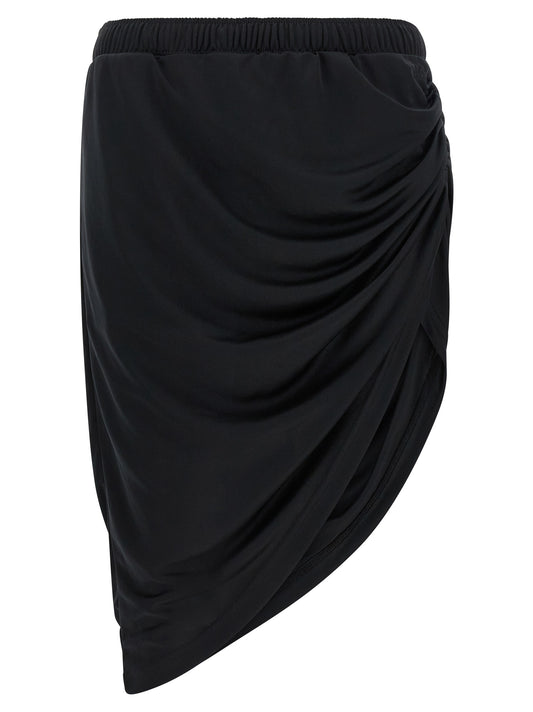 Skirt by Courrèges for women in polyester black features a contoured silhouette from the Women's Asymmetrical Polyester Mini Long Skirt collection, characterized by its contoured mini long for a contoured finish.