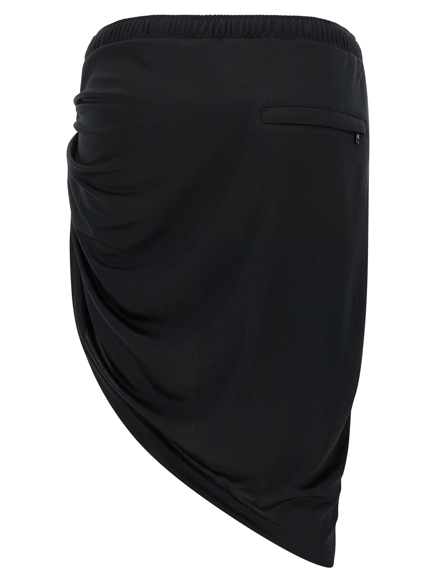 Skirt by Courrèges for women in polyester black showcases a sultry silhouette, elegantly defined by its mini long and the sophisticated sultry design of the Women's Asymmetrical Polyester Mini Long Skirt.