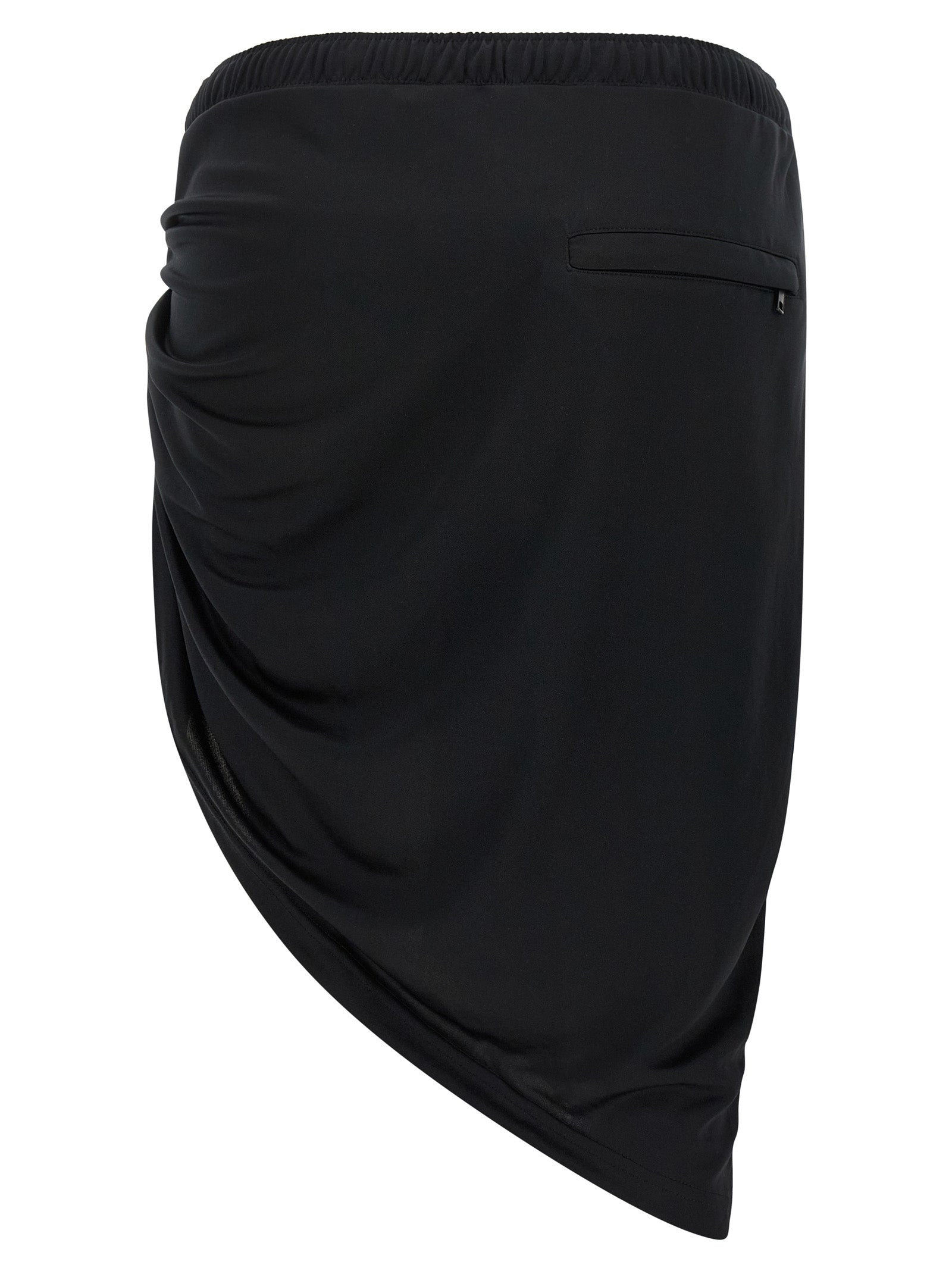 Skirt by Courrèges for women in polyester black showcases a sultry silhouette, elegantly defined by its mini long and the sophisticated sultry design of the Women's Asymmetrical Polyester Mini Long Skirt.