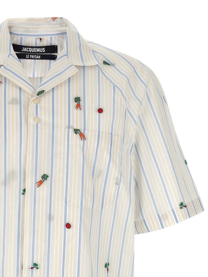 Shirt by Jacquemus for men in cotton horn, multicolor, patterned, jacquard & striped features an architectural silhouette with a refined and elegant for a architectural look.