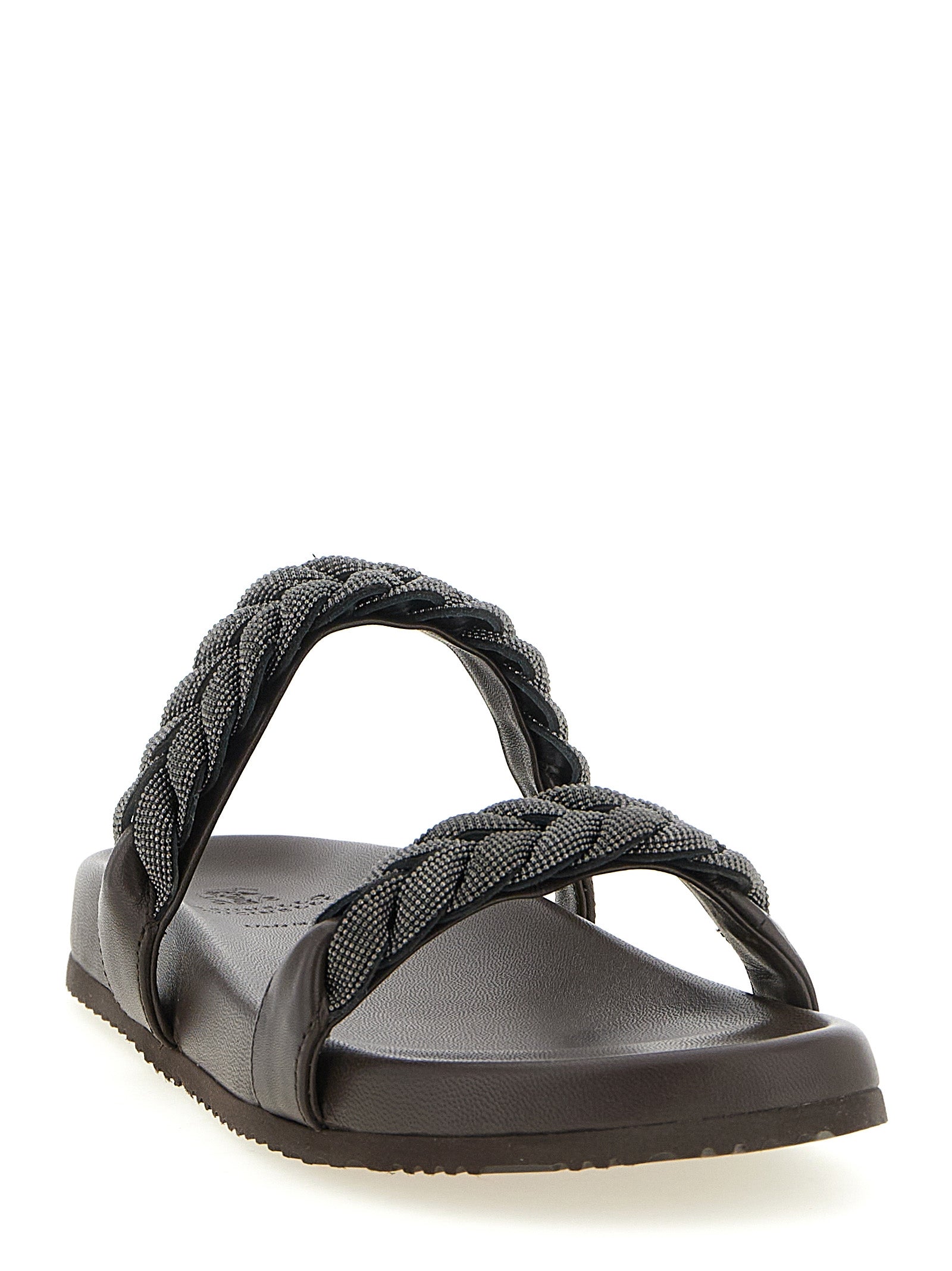 Sliders Sandals Flat Shoes by Brunello Cucinelli for women in tu leather brown showcases a enchanting silhouette as part of the Monile Women's TU Leather Sliders Sandals Flat Shoes collection, defined by a enchanting and for a enchanting look.