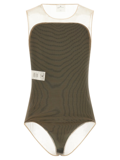 Bodysuit by Courrèges for women in polyester polyurethane & acetate black & transparent showcases a flawless silhouette, elegantly defined by a refined square neckline and for a flawless and polished finish.