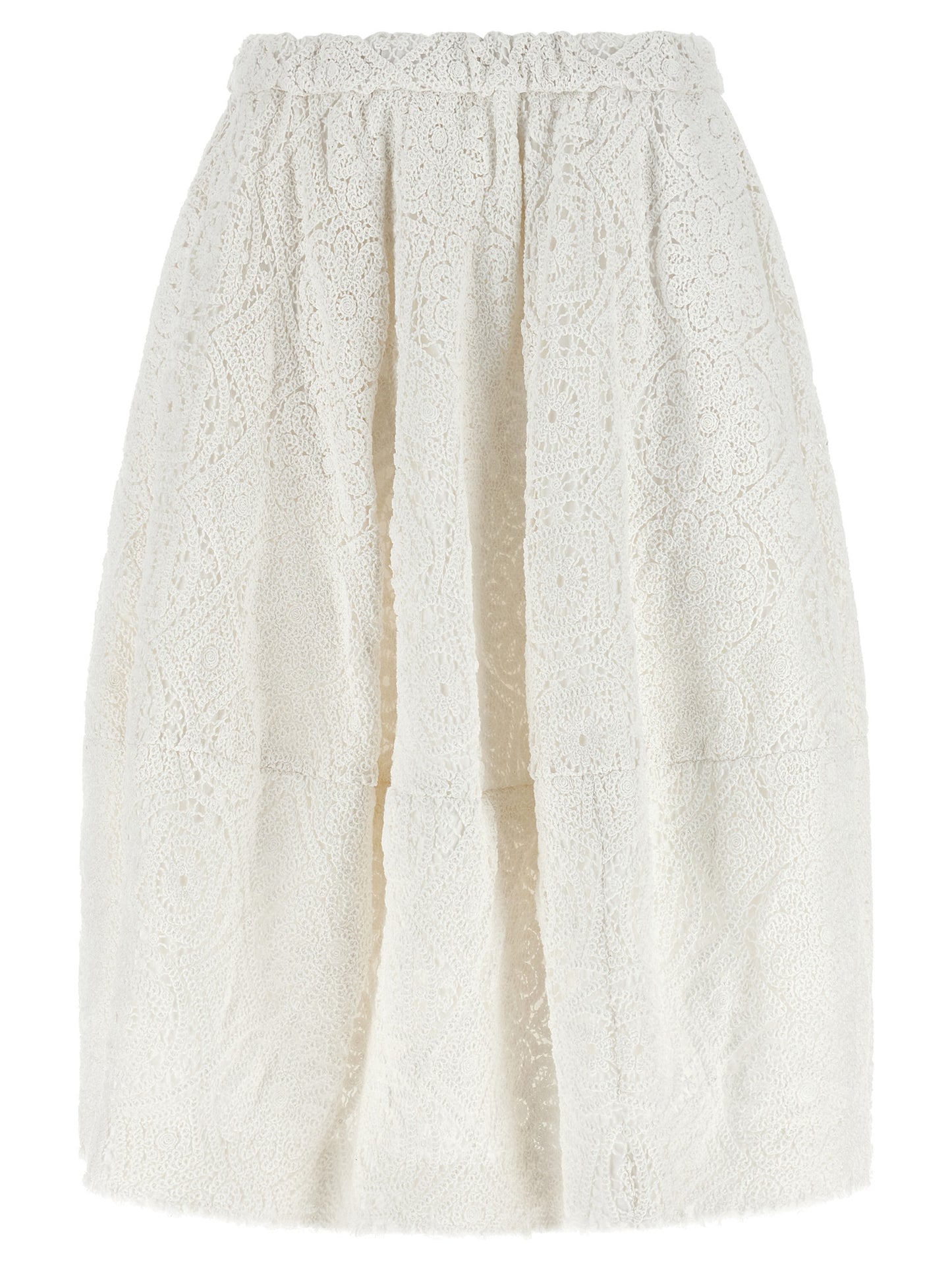 Skirt by Comme Des Garçons for women in cotton white showcases a dramatic silhouette, artfully capturing the essence of the Women's Flared Cotton Skirt in a dramatic midi cut for a refined look.