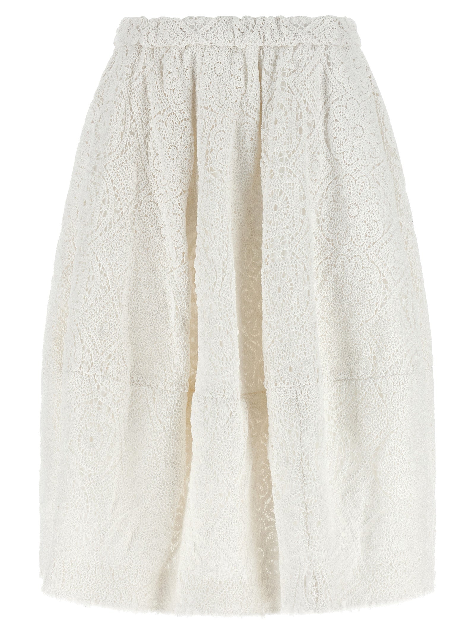 Skirt by Comme Des Garçons for women in cotton white showcases a dramatic silhouette, artfully capturing the essence of the Women's Flared Cotton Skirt in a dramatic midi cut for a refined look.