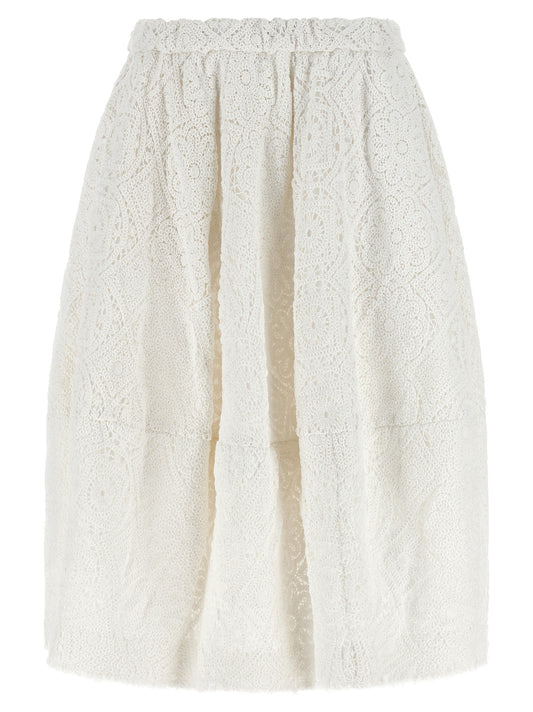 Skirt by Comme Des Garçons for women in cotton white showcases a dramatic silhouette, artfully capturing the essence of the Women's Flared Cotton Skirt in a dramatic midi cut for a refined look.