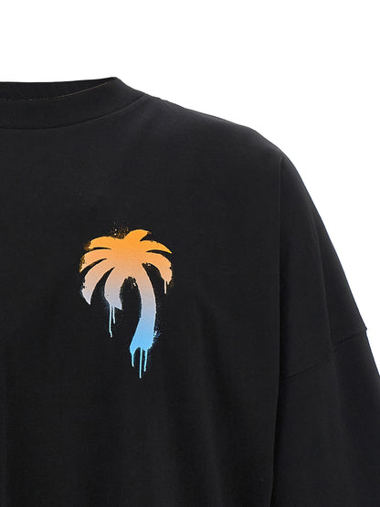 T-Shirt by Palm Angels for men in polyamide cotton black & print features an edgy silhouette, meticulously detailed with a sophisticated and crew neckline for a truly edgy finish.