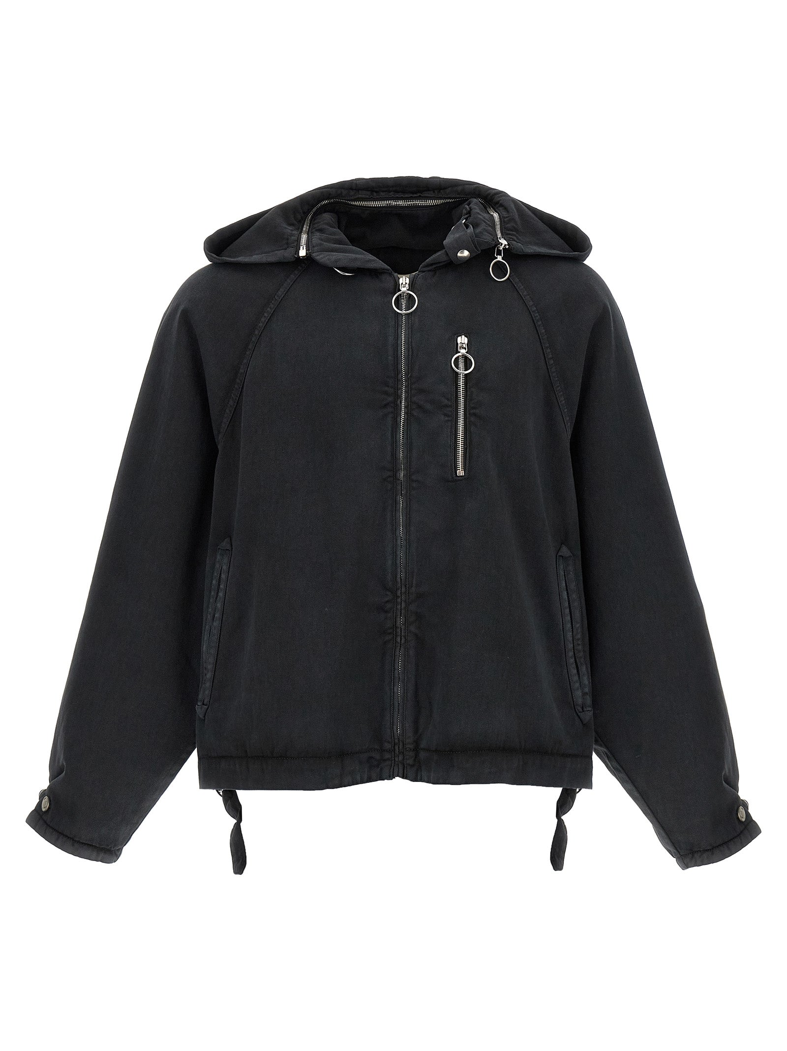 Hooded Windbreaker Jacket by Namacheko for men in cotton black features an perennial silhouette with a refined hooded neckline and perennial pockets, hooded & windproof for a sophisticated weather-resistant look.