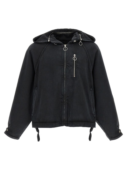 Hooded Windbreaker Jacket by Namacheko for men in cotton black features an perennial silhouette with a refined hooded neckline and perennial pockets, hooded & windproof for a sophisticated weather-resistant look.