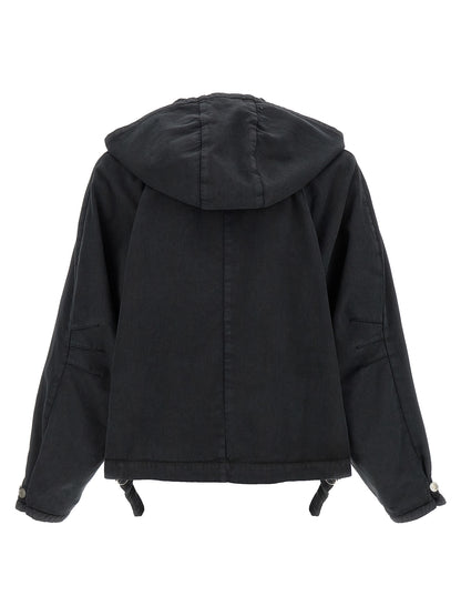 Hooded Windbreaker Jacket by Namacheko for men in cotton black features an stylish silhouette, showcasing a sophisticated hooded neckline and performance-driven pockets, hooded & windproof for a premium, stylish look.