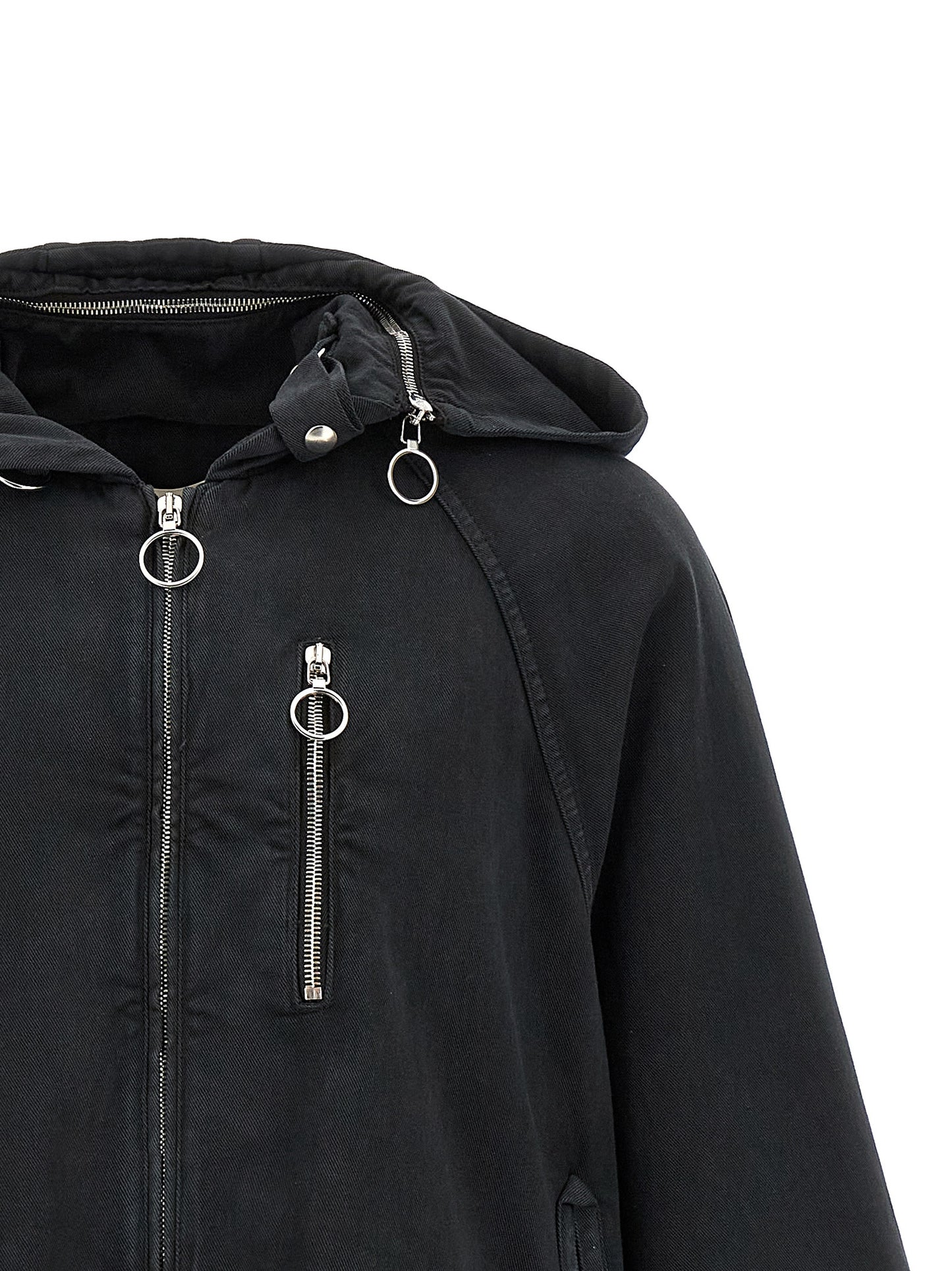 Hooded Windbreaker Jacket by Namacheko for men in cotton black showcases a modern silhouette, integrating pockets, hooded & windproof and a modern hooded neckline for a sophisticated finish.