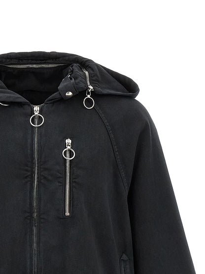 Hooded Windbreaker Jacket by Namacheko for men in cotton black showcases a modern silhouette, integrating pockets, hooded & windproof and a modern hooded neckline for a sophisticated finish.