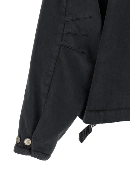 Hooded Windbreaker Jacket by Namacheko for men in cotton black features an enduring silhouette, showcasing technical pockets, hooded & windproof and a sophisticated hooded neckline for a truly enduring aesthetic.