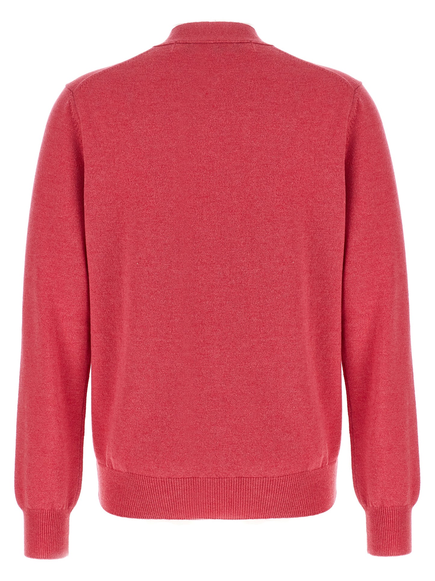 Cardigan by Comme Des Garçons Play for women in wool multicolor, pink & red features a nuanced silhouette with a refined v-neck neckline and nuanced detailing for a sophisticated look.